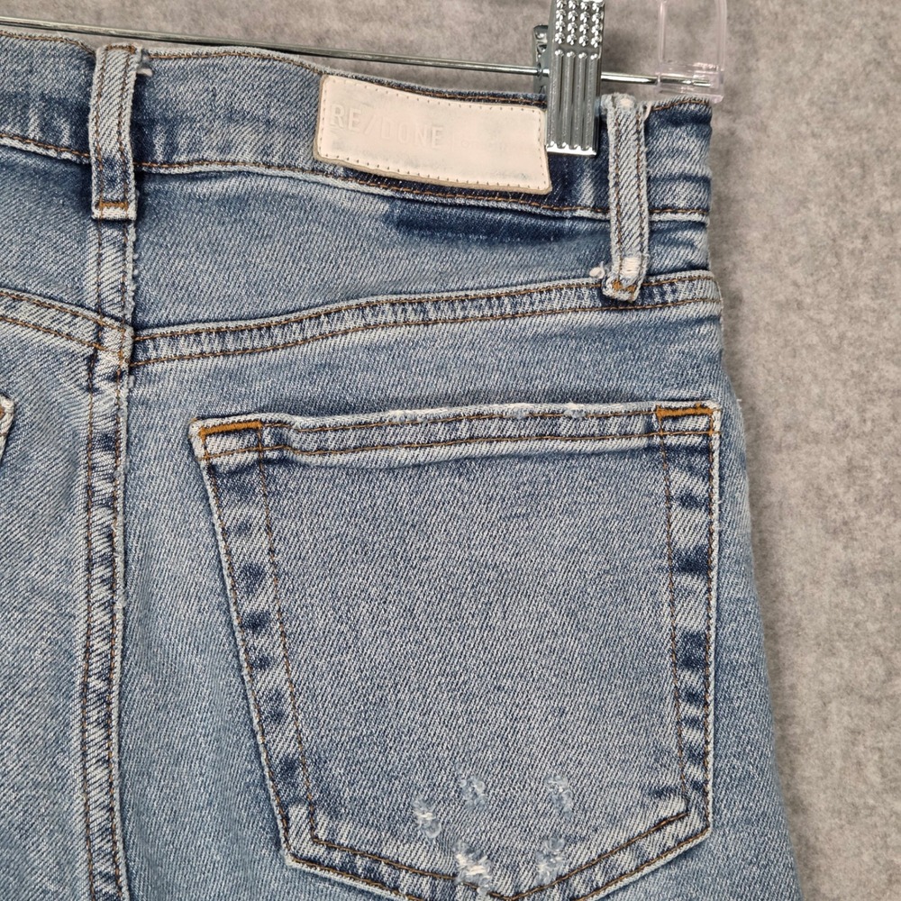 RE/DONE Womens 25 High Rise Stove Pipe Straight Leg Jeans Light Blue Ram Hem